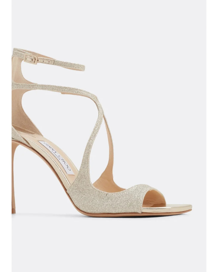 Champagne glitter strappy high-heel sandals with peep toe and ankle strap — Jimmy Choo | Endless UAE