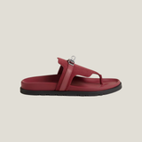 Burgundy leather thong sandal with black sole and silver hardware — Hermes | Endless UAE