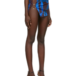 Blue and brown printed miniskirt with gold ring hardware details and cutout design — Louisa Ballou | Endless UAE