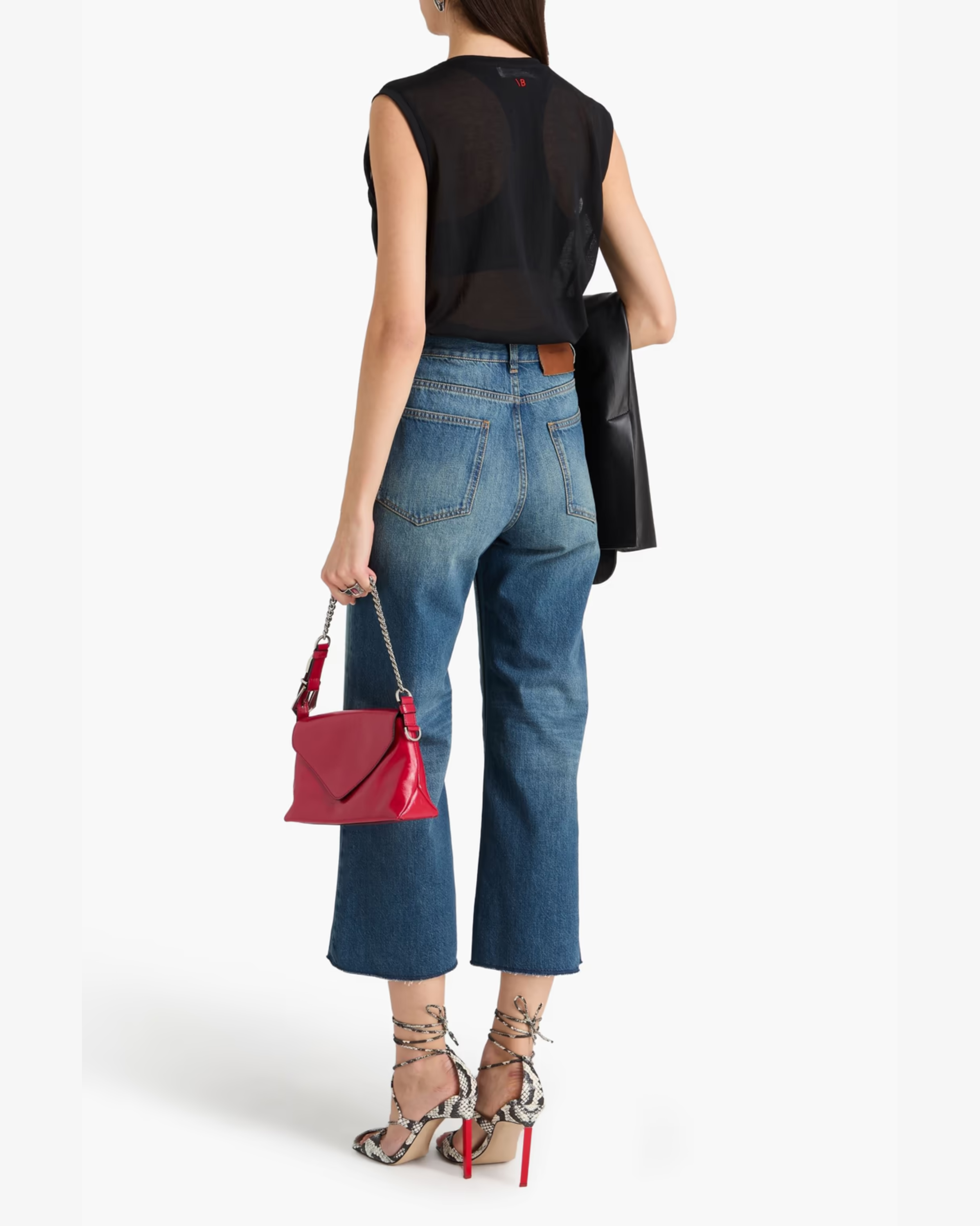 Cropped high-rise wide-leg jeans styled with black blazer and heels — Victoria Beckham | Endless UAE