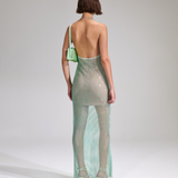 Mint rhinestone fishnet cowl neck maxi dress with spaghetti straps — Self-Portrait | Endless UAE
