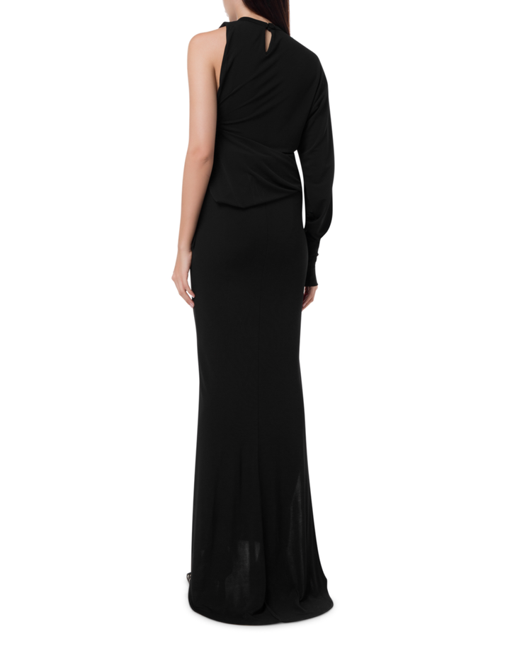 Black asymmetric one-sleeve gown with cutout detail and fitted silhouette — Christopher Esber | Endless UAE