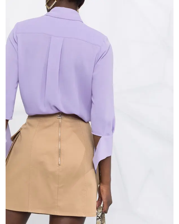 Logo-plaque straight short skirt in beige with back zip closure — Elisabetta Franchi | Endless UAE