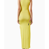 Sleeveless yellow maxi dress with pink floral print detail — Louisa Ballou | Endless UAE