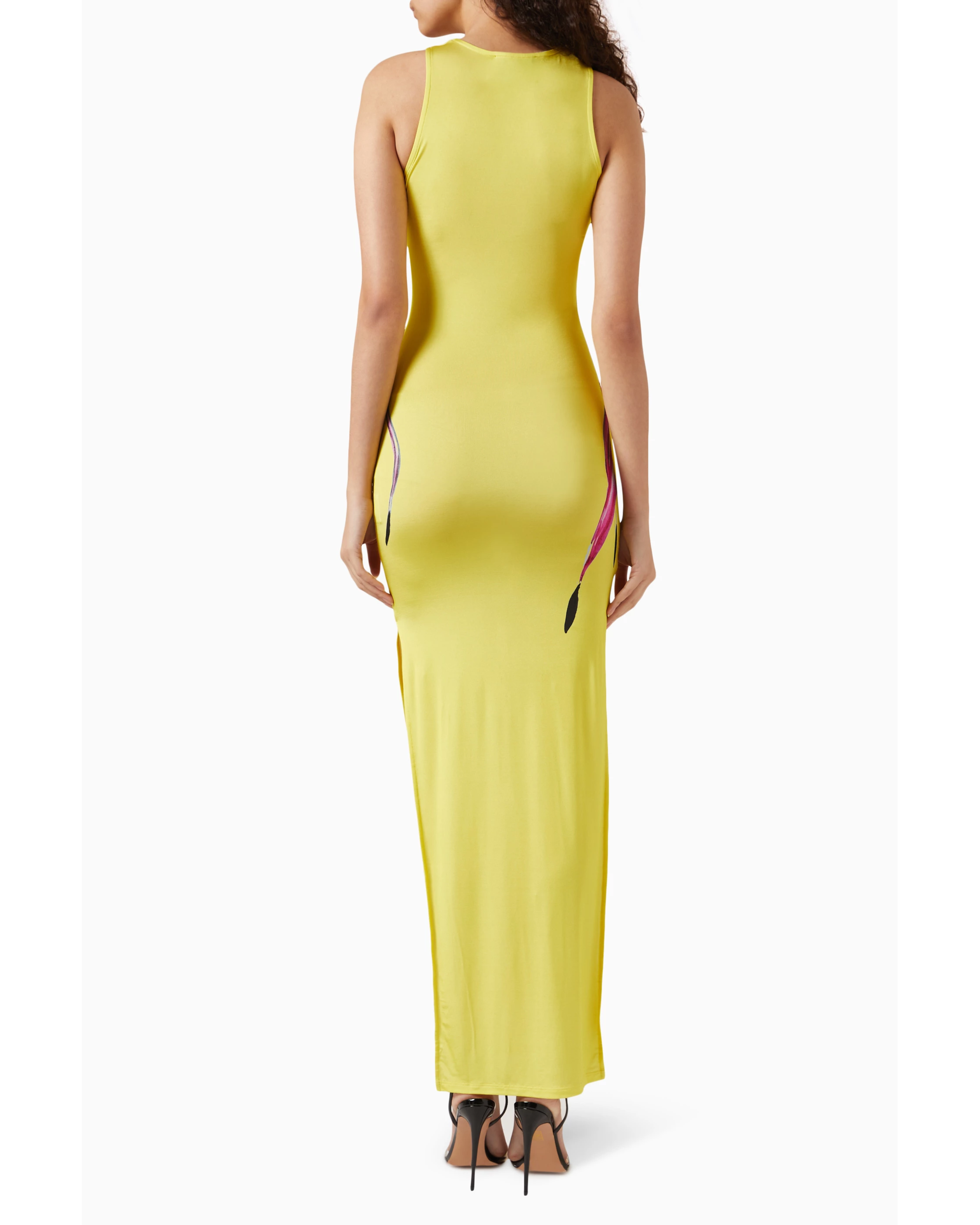 Sleeveless yellow maxi dress with pink floral print detail — Louisa Ballou | Endless UAE