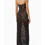 Black lace maxi dress with crystal-embellished straps and sweetheart neckline — Self-Portrait | Endless UAE