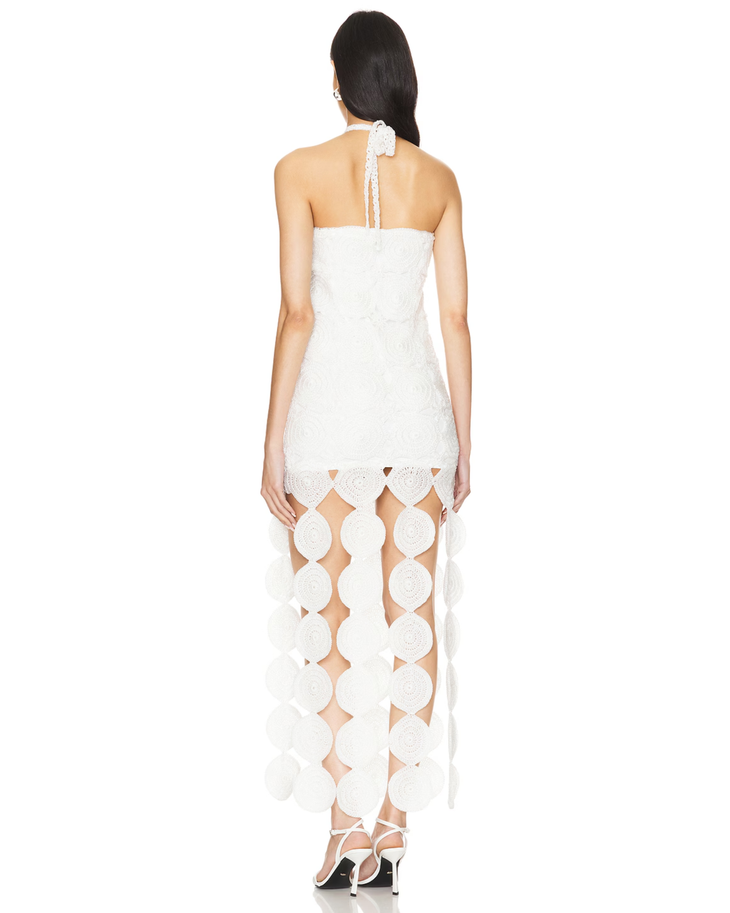 White halter mini dress with scalloped cutout details — Simon Miller | Endless UAE