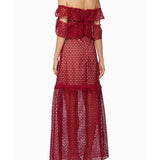 Red Off-The-Shoulder Frill Cutwork Dress