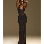 Black halter maxi dress with sheer bodice and ruched detail — Sydney Lane | Endless UAE