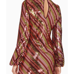 Harriet burgundy sequined mini dress with black velvet collar and cutout details — RIXO | Endless UAE
