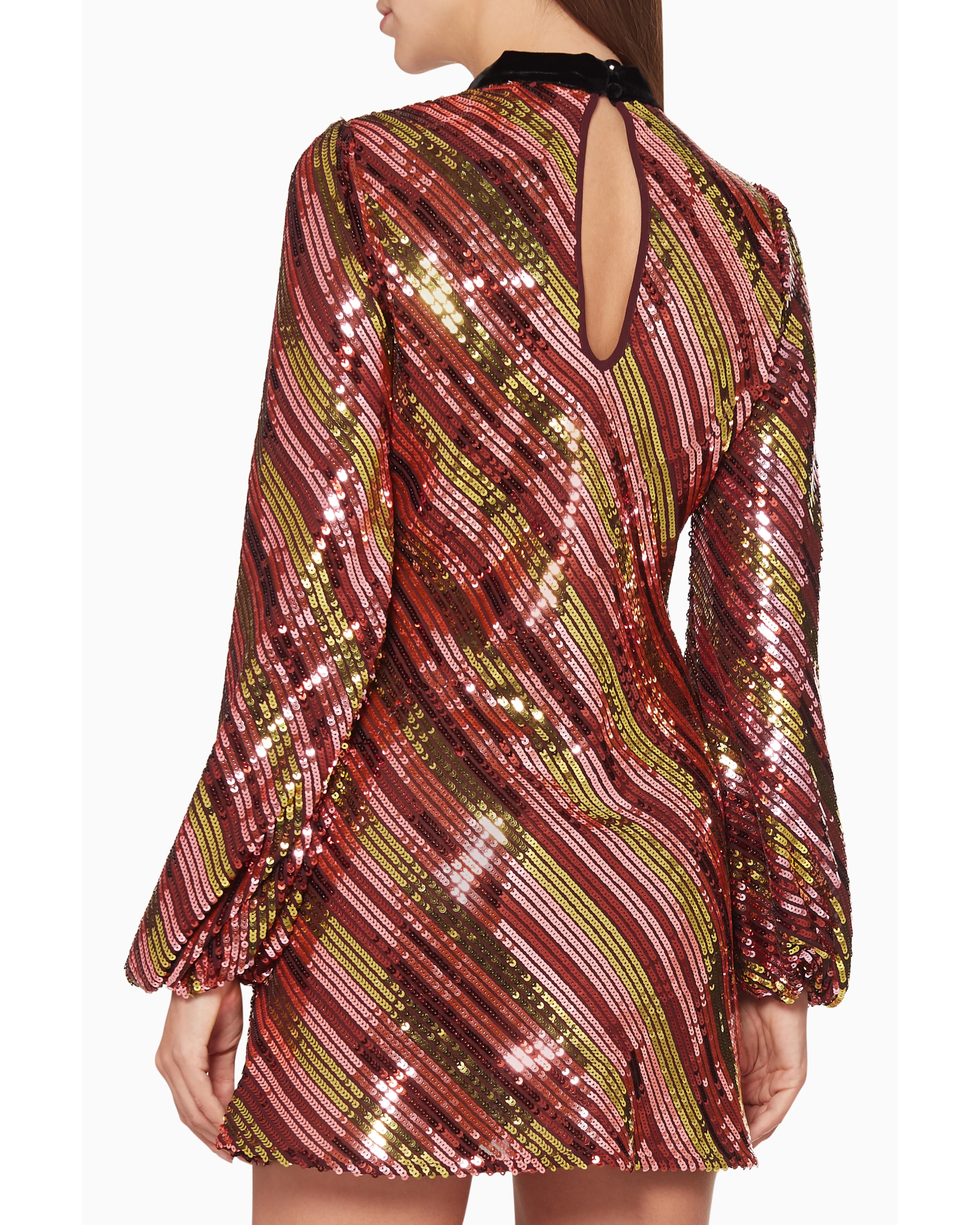Harriet burgundy sequined mini dress with black velvet collar and cutout details — RIXO | Endless UAE