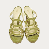 Green patent leather platform strappy heel with crisscross design — Sergio Rossi | Endless UAE