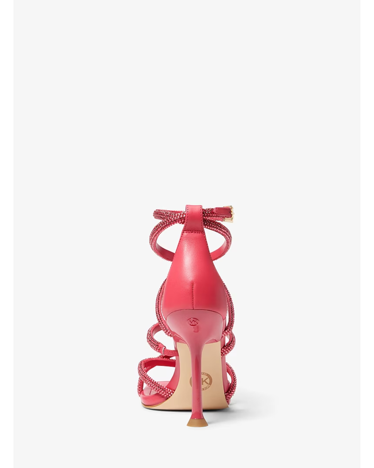 Pink embellished strappy heeled sandal with ankle strap and rhinestone details — Michael Kors | Endless UAE