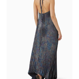 Deesse Halterneck Gown in midnight blue pleated fabric with dramatic train — L'IDÉE | Endless UAE
