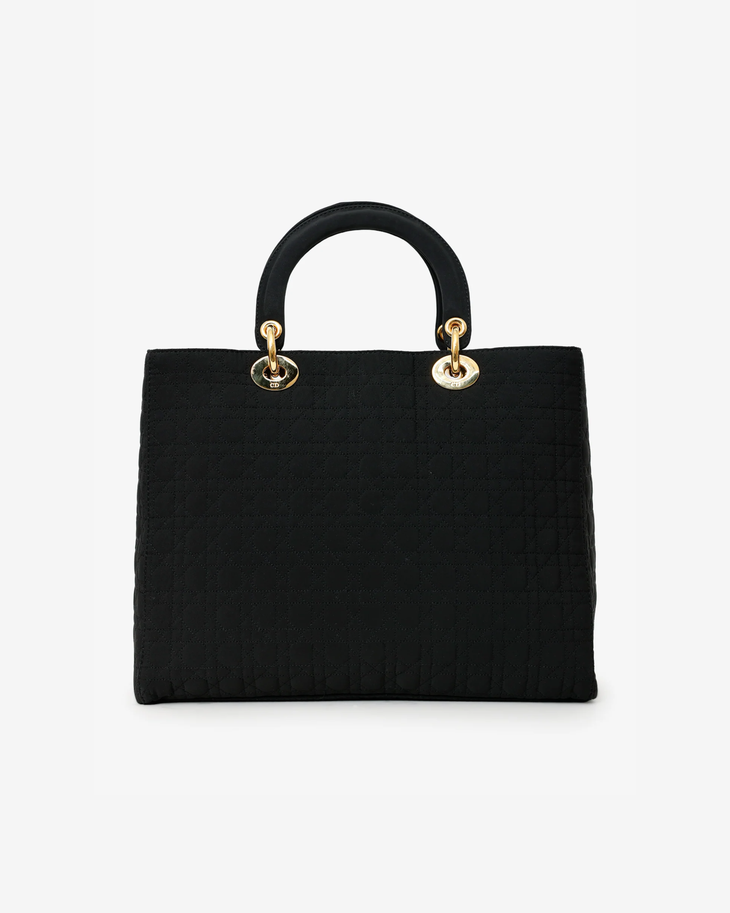 Black cannage quilted nylon tote bag with gold-tone hardware and rounded top handles — Dior | Endless UAE