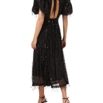 Black sequin fringe midi dress with puffed sleeves — Rotate Birger Christensen | Endless UAE