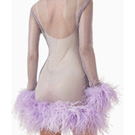 Sheer mesh mini dress with lavender feather trim hem and long sleeves — The New Arrivals | Endless UAE
