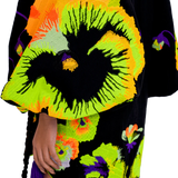 Pansies Fully Embroidered Linen Caftan Mini