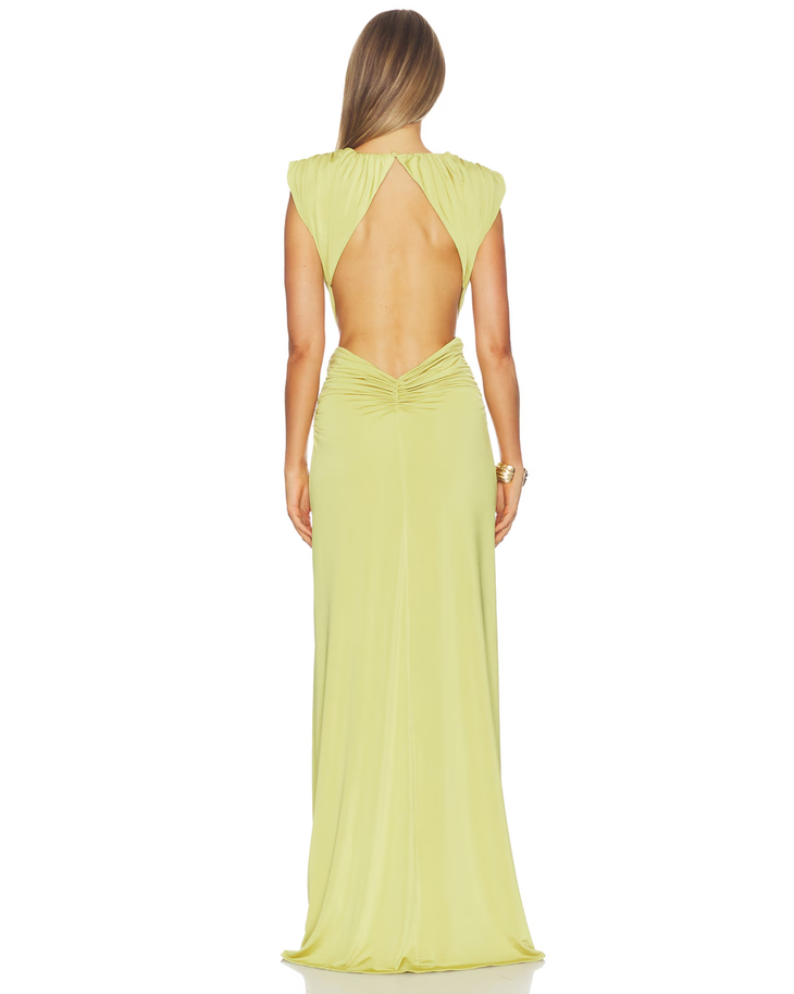 Lime Green Plunge V-Neck Sleeveless Maxi Dress with Twisted Waist Detail — AWAVE Studio | Endless UAE