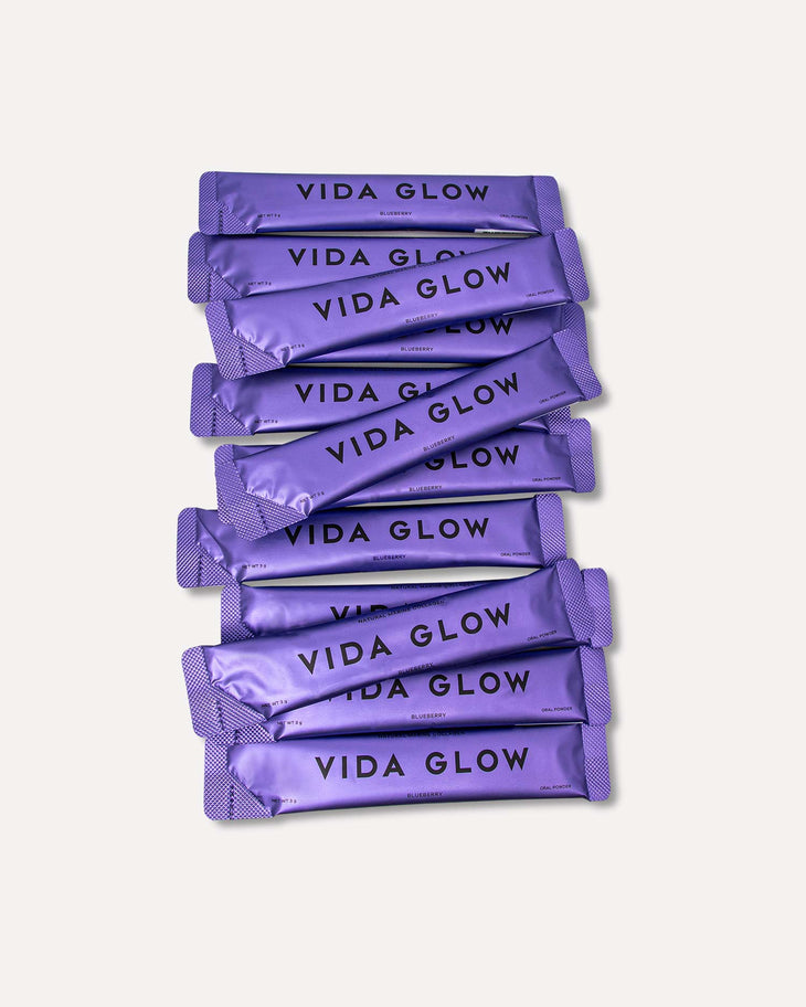 Vida Glow Natural Marine Collagen Blueberry sachets box for glowing skin — Vida Glow | Endless UAE