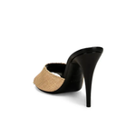 Beige canvas LA 16 mules with black leather trim and heel — Yves Saint Laurent | Endless UAE