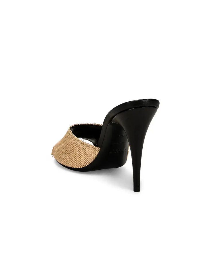 Beige canvas LA 16 mules with black leather trim and heel — Yves Saint Laurent | Endless UAE