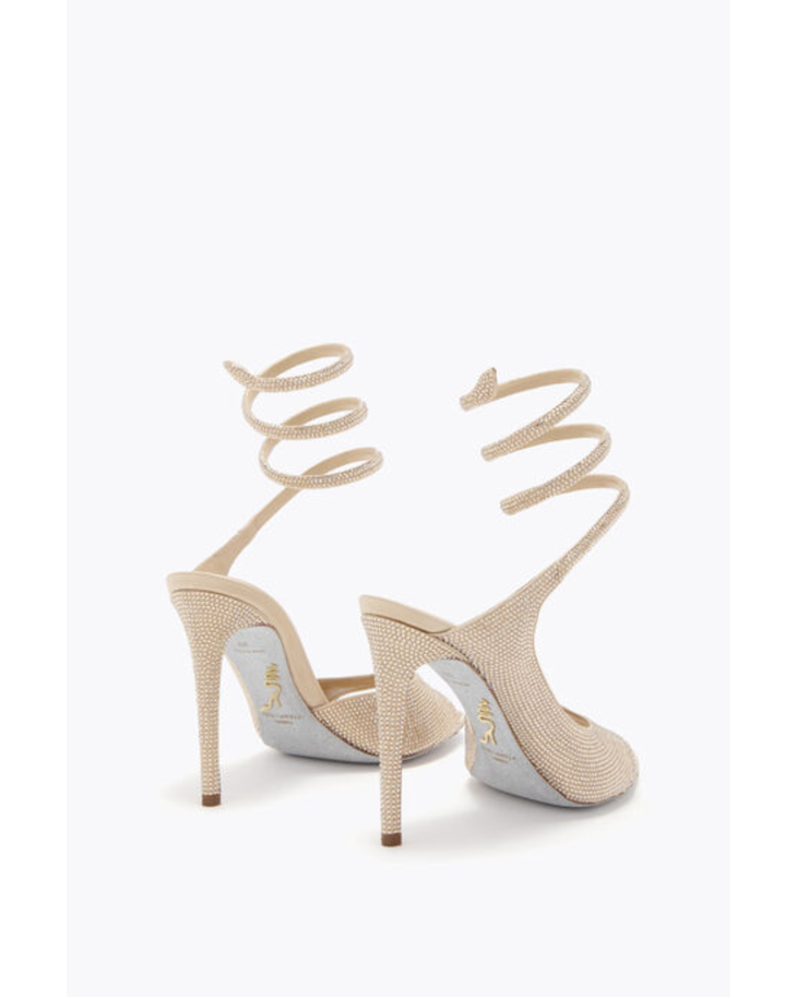 Luxurious gold crystal-embellished high heel sandals with spiral ankle straps and stiletto heels — René Caovilla | Endless UAE