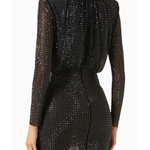 Black crystal-embellished stretch-mesh mini dress with long sleeves — Self-Portrait | Endless UAE