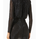 Black crystal-embellished stretch-mesh mini dress with long sleeves — Self-Portrait | Endless UAE