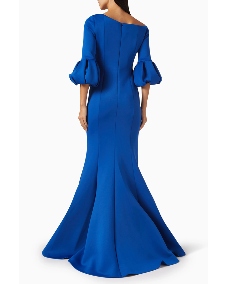 Royal Blue Off-Shoulder Gown with Puffed Sleeves — Jovani | Endless UAE