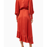 Red silk wrap midi dress with long sleeves and asymmetrical hem — Zimmermann | Endless UAE