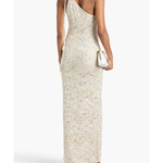 Cream sequin-embellished crochet-knit one-shoulder gown by Missoni — Endless UAE