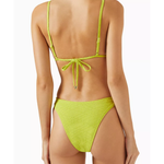 Lime green smocked high-leg bikini bottom with adjustable tie detail, shown from back view — Monday Swimwear | Endless UAE