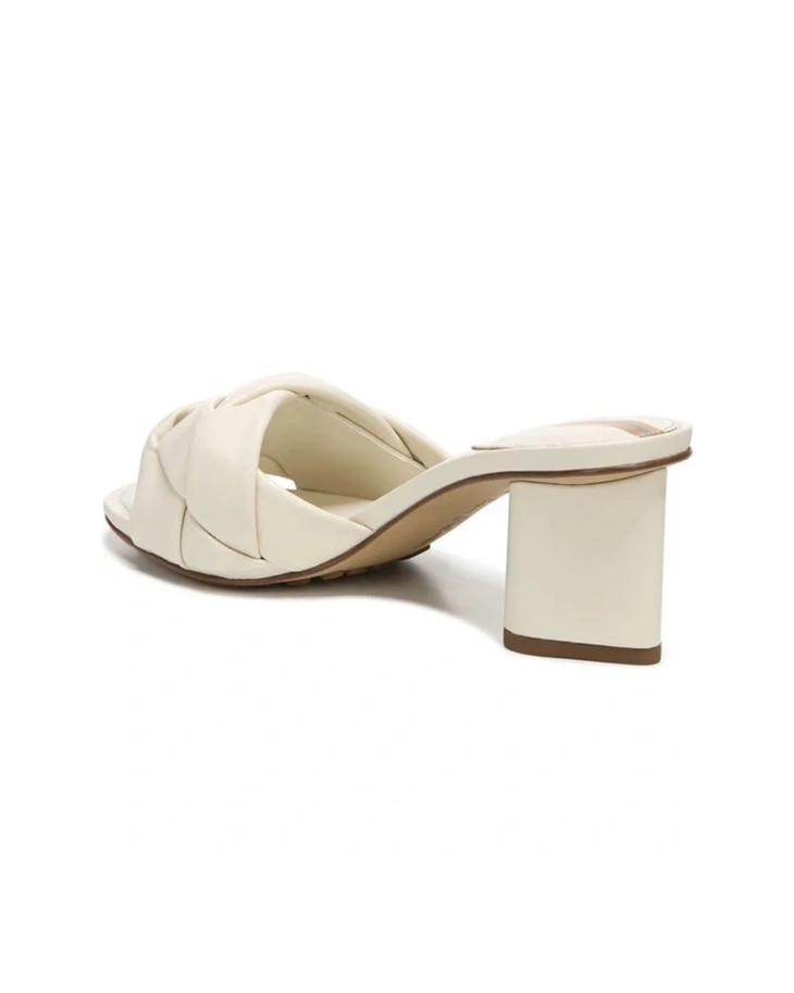Cream braided leather mule sandal with block heel, rear angled view — Sam Edelman | Endless UAE