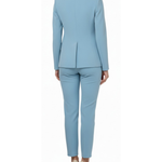 Light blue tailored suit set with single-button blazer and slim trousers, rear view — Elisabetta Franchi | Endless UAE