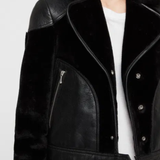 Zola Lux Leather Biker Jacket in black with notch lapels and zip pockets — All Saints | Endless UAE