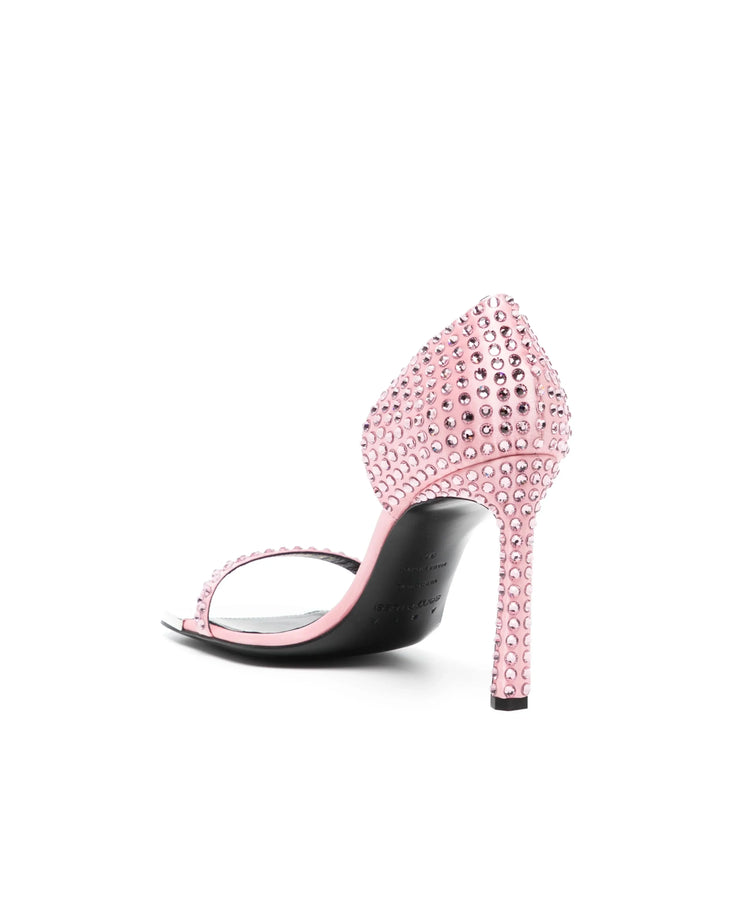 Pink crystal-embellished heeled sandal with black sole and toe strap — Sergio Rossi | Endless UAE