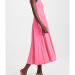 Pink sleeveless midi dress with square neckline and full skirt — Staud | Endless UAE