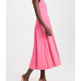 Pink sleeveless midi dress with square neckline and full skirt — Staud | Endless UAE