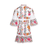 Floral embroidered off-white mini dress with bell sleeves and tiered ruffle hem — Farm Rio | Endless UAE