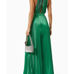 Green pleated halter jumpsuit with low back design — L'IDÉE | Endless UAE