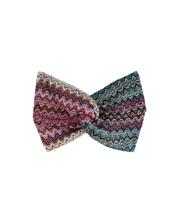 Multicolored zig-zag knit headband with twisted center detail in pink, teal, and metallic tones — Missoni | Endless UAE