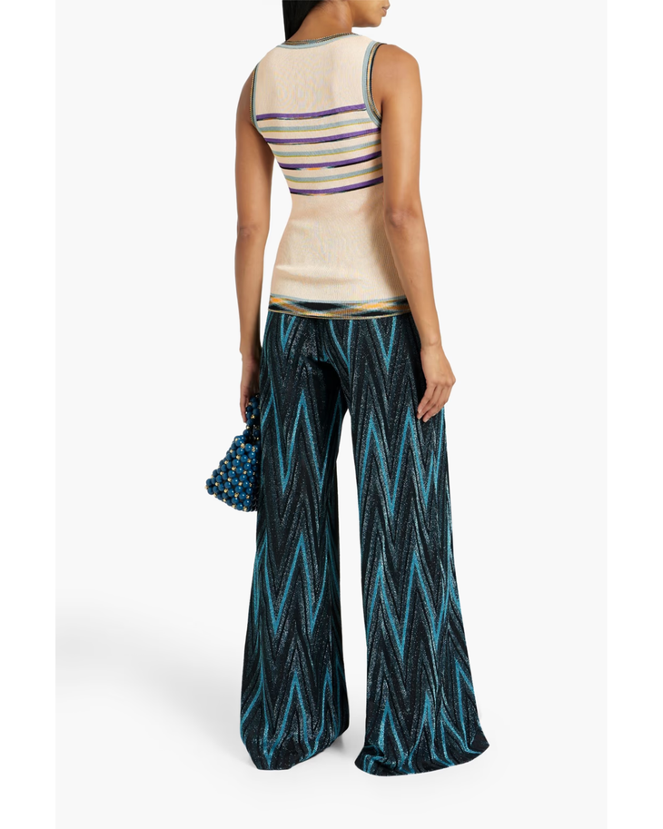 Striped crochet-knit tank in cream with purple and yellow stripes — Missoni | Endless UAE