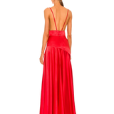 Red satin maxi dress with cowl neckline and high slit — Bronx & Banco | Endless UAE