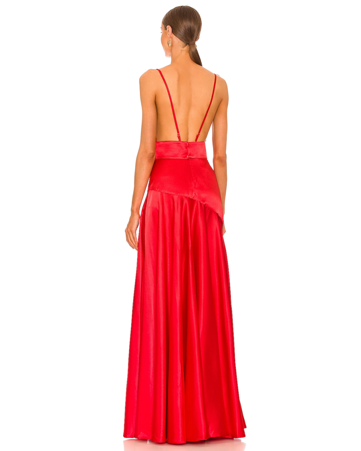 Red satin maxi dress with cowl neckline and high slit — Bronx & Banco | Endless UAE