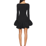 Black balloon contrast knit dress with long sleeves and ruched hem — Aaizel | Endless UAE