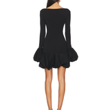 Black balloon contrast knit dress with long sleeves and ruched hem — Aaizel | Endless UAE