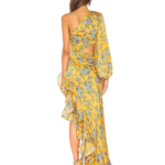 Yellow floral one-shoulder gown with ruffled asymmetrical hem — Bronx & Banco | Endless UAE