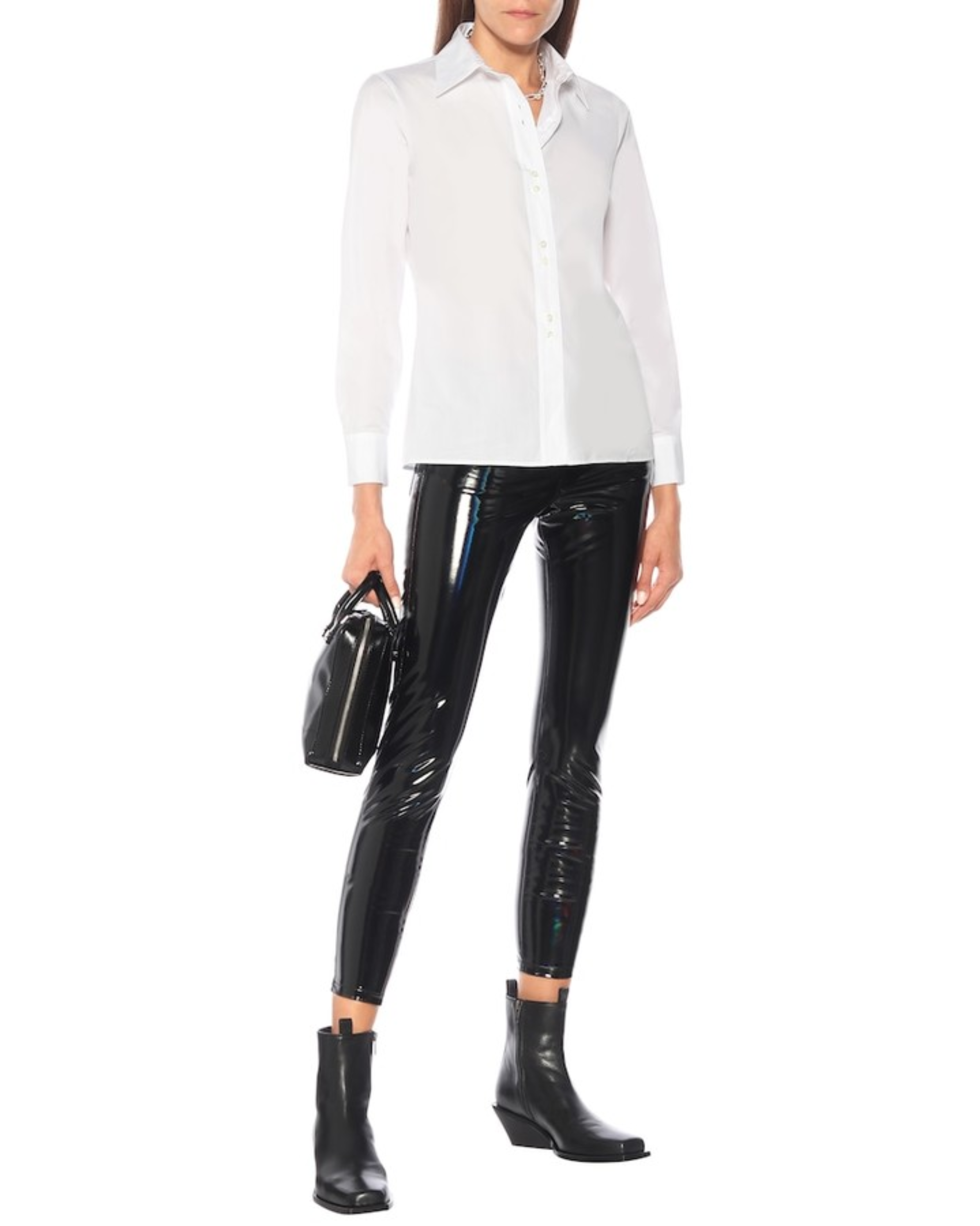 High-rise skinny PVC pants in black — Junya Watanabe | Endless UAE