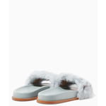 Luxurious pale blue slides with fluffy mink fur straps and tan leather soles — Valentino Garavani | Endless UAE